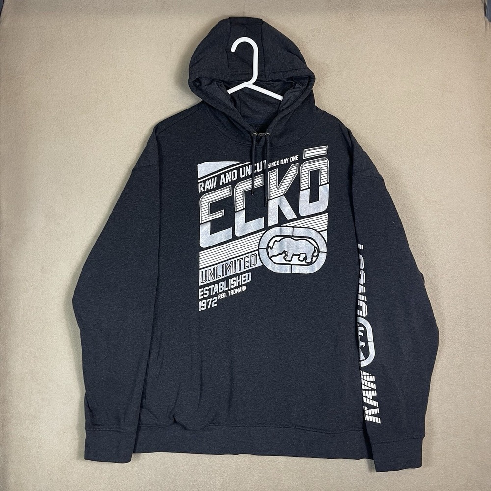 Ecko Unltd Hoodie Mens 4XL Raw and Uncut Charcoal Gray Rhino Logo EUC